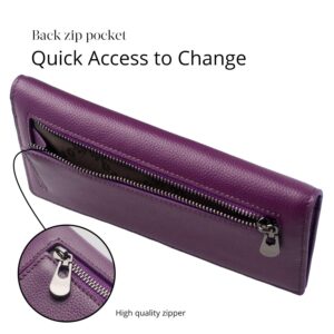 Bveyzi Ultra Slim Thin Leather RFID Blocking Credit Card Holder Bifold Clutch Wallets for Women (Purple)