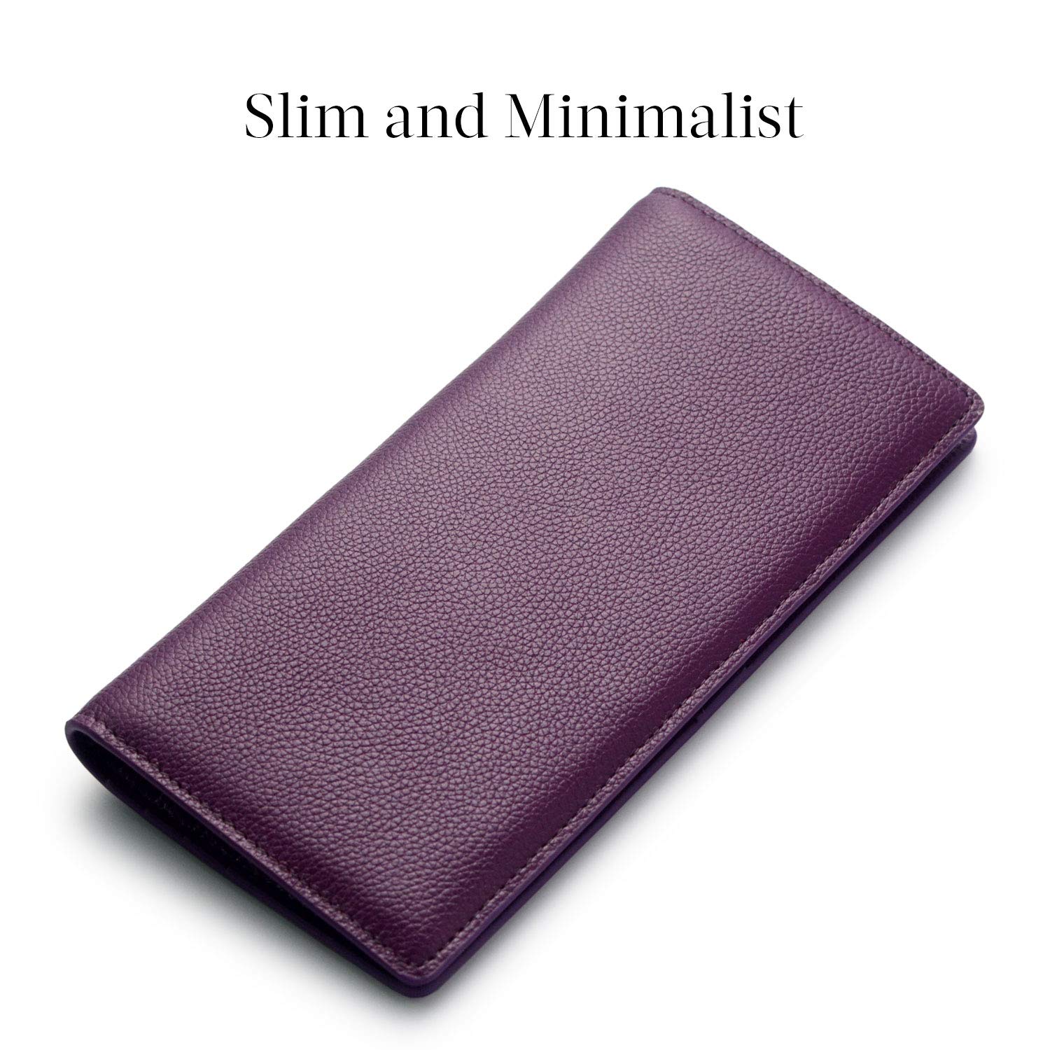 Bveyzi Ultra Slim Thin Leather RFID Blocking Credit Card Holder Bifold Clutch Wallets for Women (Purple)