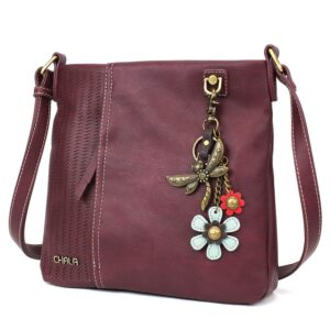 CHALA Laser Cut Crossbody Faux Leather - Metal Dragonfly - Plum