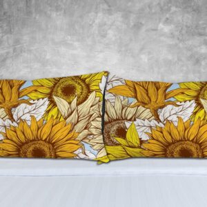 Vantaso Pillow Case Sunflowers Yellow Floral Flowers Summer Spring 2 Pack Pillow Cover Protector Pillow Sham Standard Size 20x26 inches Long Pillowcase Zippered