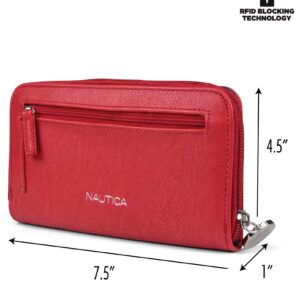 Nautica Be Shore Womens Wallet RFID Blocking Zip Around Clutch (Fuego Red)