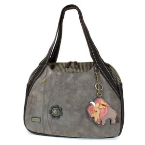 chala handbags large tote bag with doggie key fob (835gy- buffalo)