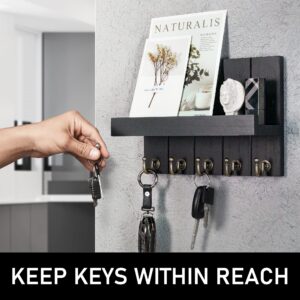 Rebee Vision Decorative Farmhouse Key Holder for Wall - Modern Key Racks for Wall Decor Living Room and Mail Organizer with Shelf for Apartment Essentials - Home Decor Aesthetic (Stylish Black)