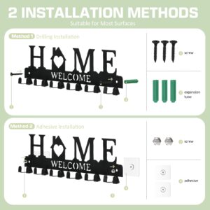 HOMEBROS Key Holder Wall Mount, Black Metal Key Hanger Adhesive Key Rack Organizer with 6 Double Key Hooks Wall Decorative for Entryway Doorway Hallway Garage 2 Installation Methods