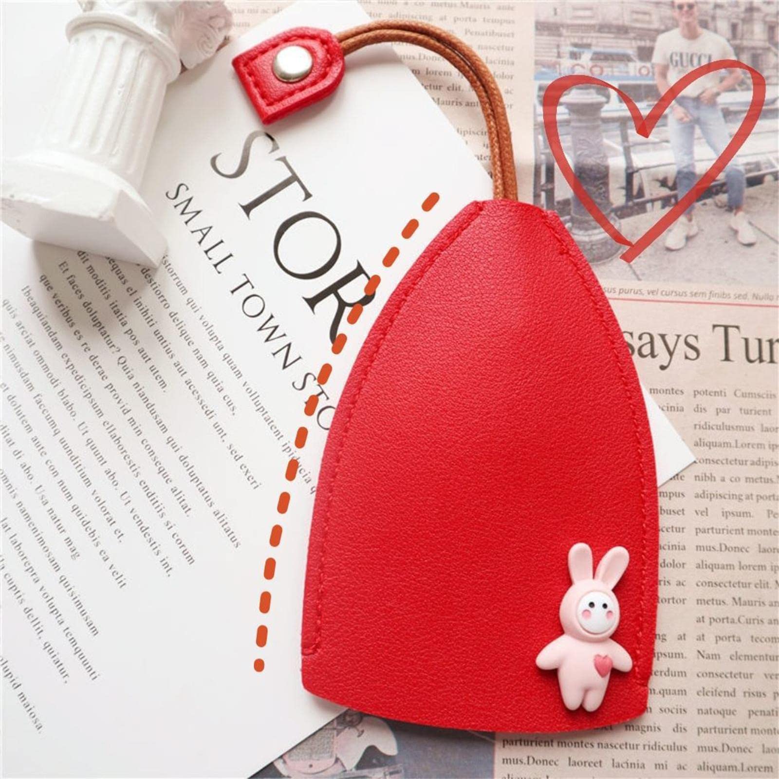 LKHSYAN Car Key Case, 4 PCS Cute Key Case Holder PU Leather Key Pouch Large Capacity Pull Out Car Keychain Bag Sleeve (Rabbit 1)