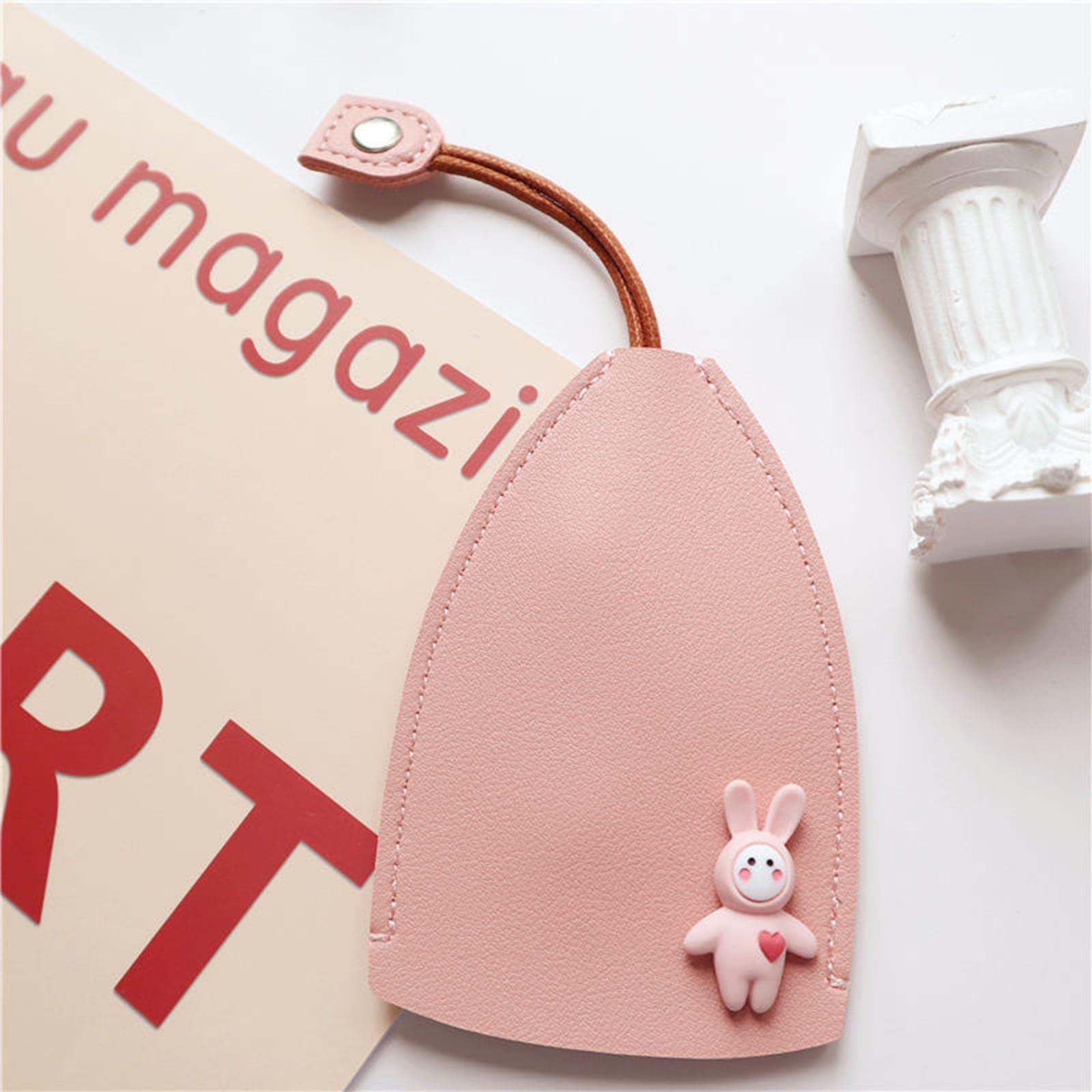 LKHSYAN Car Key Case, 4 PCS Cute Key Case Holder PU Leather Key Pouch Large Capacity Pull Out Car Keychain Bag Sleeve (Rabbit 1)