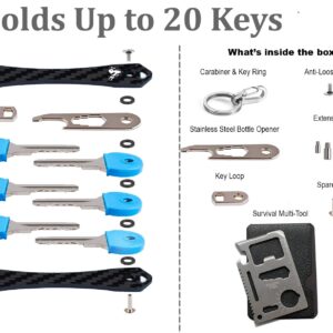 Carbon Fiber Compact Key Holder, Premium Smart Key Organizer Keychain (4-20 Keys), Heavy Duty Minimalist Multikey Folding Pocket Keyholder, Durable Locking Mechanism, Slick Slim Quiet Profile