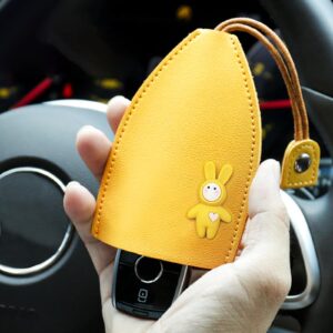 FuninCrea 4PCS Key Case, PU Leather Car Key Case with Wax Rope and Snap-fastener, Personalized Cute Key Fob Case with Rabbit Pattern, Portable Key Pouch for Car Keys, Keys (Style 1)