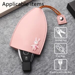 FuninCrea 4PCS Key Case, PU Leather Car Key Case with Wax Rope and Snap-fastener, Personalized Cute Key Fob Case with Rabbit Pattern, Portable Key Pouch for Car Keys, Keys (Style 1)