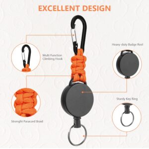 AOMIG 2 Pack Retractable Keychain, Heavy Duty Retractable Badge Holder Reel, Retractable ID Badge Clip Reel with Steel Cable and Carabiner Clip, Badge Reel Carabiner Key Chain（Black&Orange）