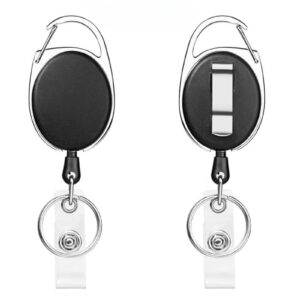 2 Packs Heave Duty Retractable Badge Reels with Carabiner Belt Clip and Key Ring, Badge Holders for ID Card Holders with 26.5 Inch Pull Cord (Black)