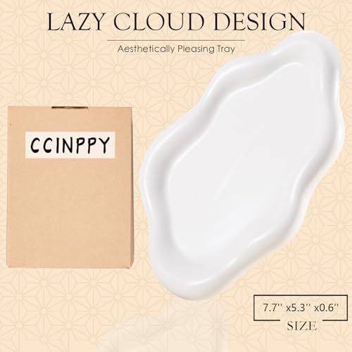 CCINPPY Ceramic Jewelry Tray Trinket Dish, Decorative Cloud Vanity Key Tray for Women, Ring Holder Dish, Cute White Jewelry Plate Bowl Room Decor Aesthetic, Birthday Mother's Day Christmas Gift