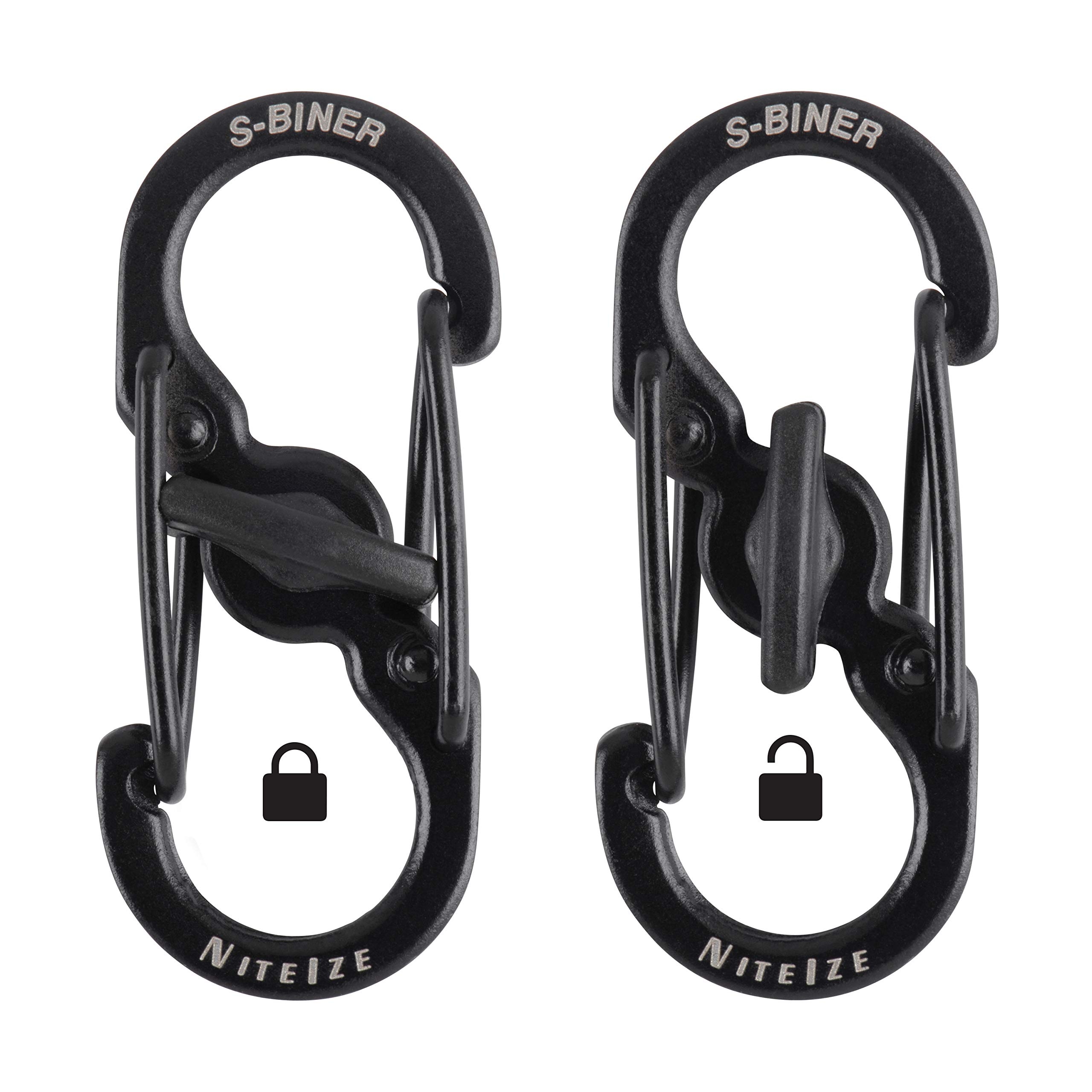 Nite Ize S-Biner MicroLock Stainless Steel - S-Biner with Locking Dual Sided Gates - Keep Keys Secure with Carabiner Key Holder - Black (2 Pack)