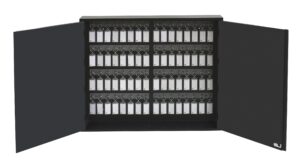 acrimet key cabinet organizer 64 positions with lock (wall mount) (64 smoke tags included) (black cabinet)