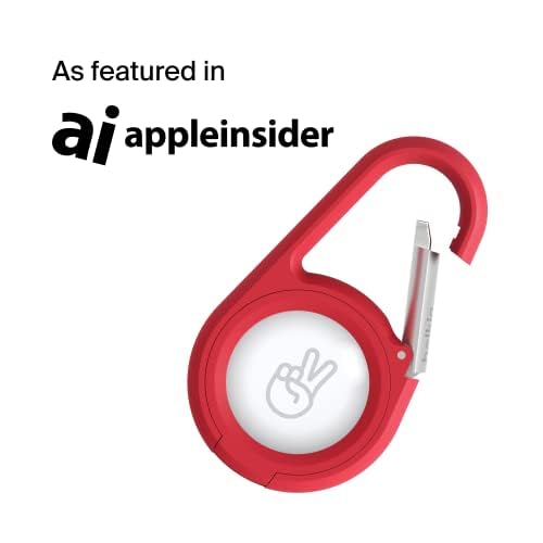 Belkin Apple AirTag Secure Holder with Carabiner - Durable Scratch Resistant Case With Open Face & Raised Edges - Protective AirTag Keychain Accessory For Keys, Pets, Luggage & More - Red