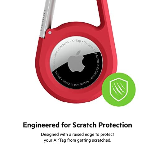 Belkin Apple AirTag Secure Holder with Carabiner - Durable Scratch Resistant Case With Open Face & Raised Edges - Protective AirTag Keychain Accessory For Keys, Pets, Luggage & More - Red