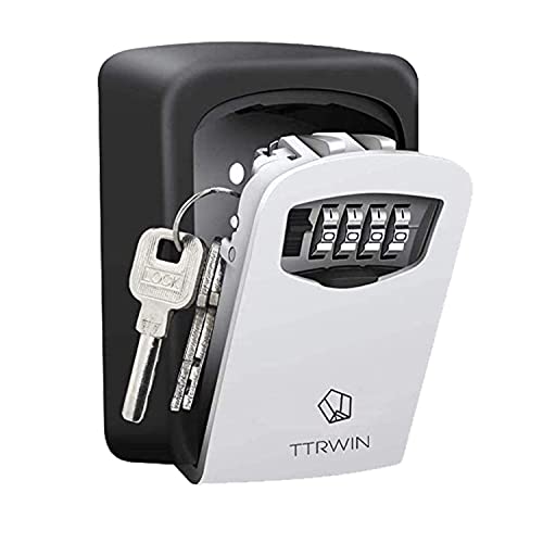 TTRWIN Security Key Lock Box, Resettable 4 Digit Combination Waterproof Lockbox, Key Safe Storage Security Lock Box, 5 Keys Large Capacity Wall Mounted LockBox for House Key, ID Card, Garage Key