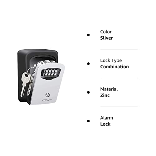 TTRWIN Security Key Lock Box, Resettable 4 Digit Combination Waterproof Lockbox, Key Safe Storage Security Lock Box, 5 Keys Large Capacity Wall Mounted LockBox for House Key, ID Card, Garage Key