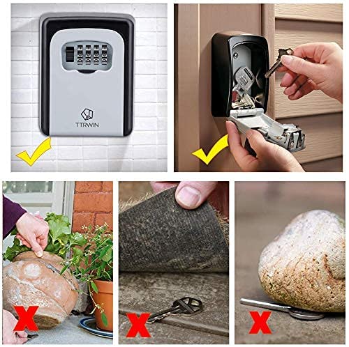 TTRWIN Security Key Lock Box, Resettable 4 Digit Combination Waterproof Lockbox, Key Safe Storage Security Lock Box, 5 Keys Large Capacity Wall Mounted LockBox for House Key, ID Card, Garage Key