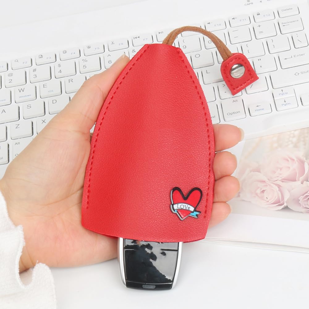 PU Leather Key Pouche, 5Pcs Key Holder Pouch for Car Keys Keychain Pouch Love Heart Decor Key Case, 5 Colors