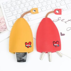 PU Leather Key Pouche, 5Pcs Key Holder Pouch for Car Keys Keychain Pouch Love Heart Decor Key Case, 5 Colors