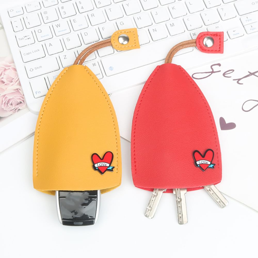 PU Leather Key Pouche, 5Pcs Key Holder Pouch for Car Keys Keychain Pouch Love Heart Decor Key Case, 5 Colors