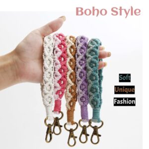 Macrame Keychain Car Keys Keychain Wristlet Keychain Wrist Lanyards For Keys Cute Key Chain Key Lanyard Wrist Lanyard for Women Girls Keyring Bracelet Holder Key Wristlet Keychains for Women