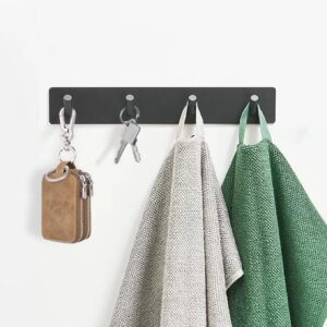 CURHOO Stainless Steel Towel Hooks - Heavy Duty Wall Mount Key Holder for Bathroom, Kitchen, Bedroom & Office, Self-Adhesive, 4 Hooks, 10 x 1.77 inches, YKH35