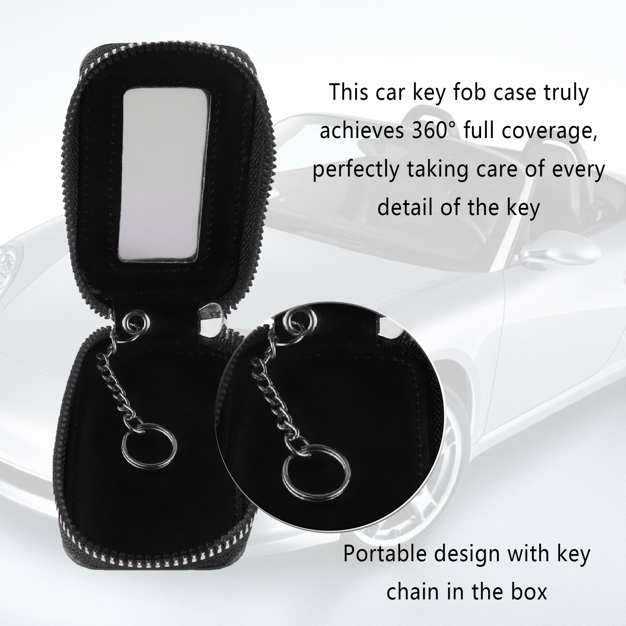 Car Key Fob Cover,Universal Key Fob Case with Keychain & Carabiner,Leather Car Smart Key Fob Holder Fits Remote Key Fob (Black)