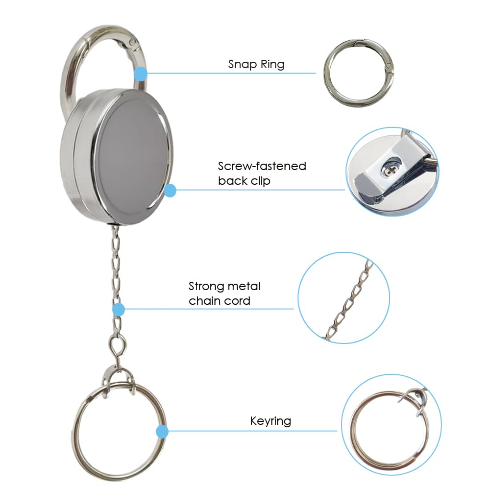 WENSUNNIE 2Pack Badge Holder Retractable Clip Keychain for Car Key Holder with Metal Chain, Heavy Duty Carabiner ID Badge Holders for Lanyard, Retractable Badge Reel for Key Leash Holder, 10.0 OZ