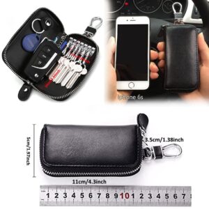 WESTONETEK Unisex Mens Womens Premium Leather Car Key Holder Bag Keychain Case Wallet with 6 Hooks Zipper Closure, Black