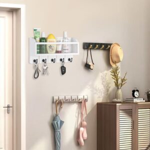 Ikviier Key Holder for Wall Decorative Made of Pine, Key Rack for Wall White, Key Hook for Wall with 5 Metal Hooks, Farmhouse Mail and Key Holder for Wall (White)