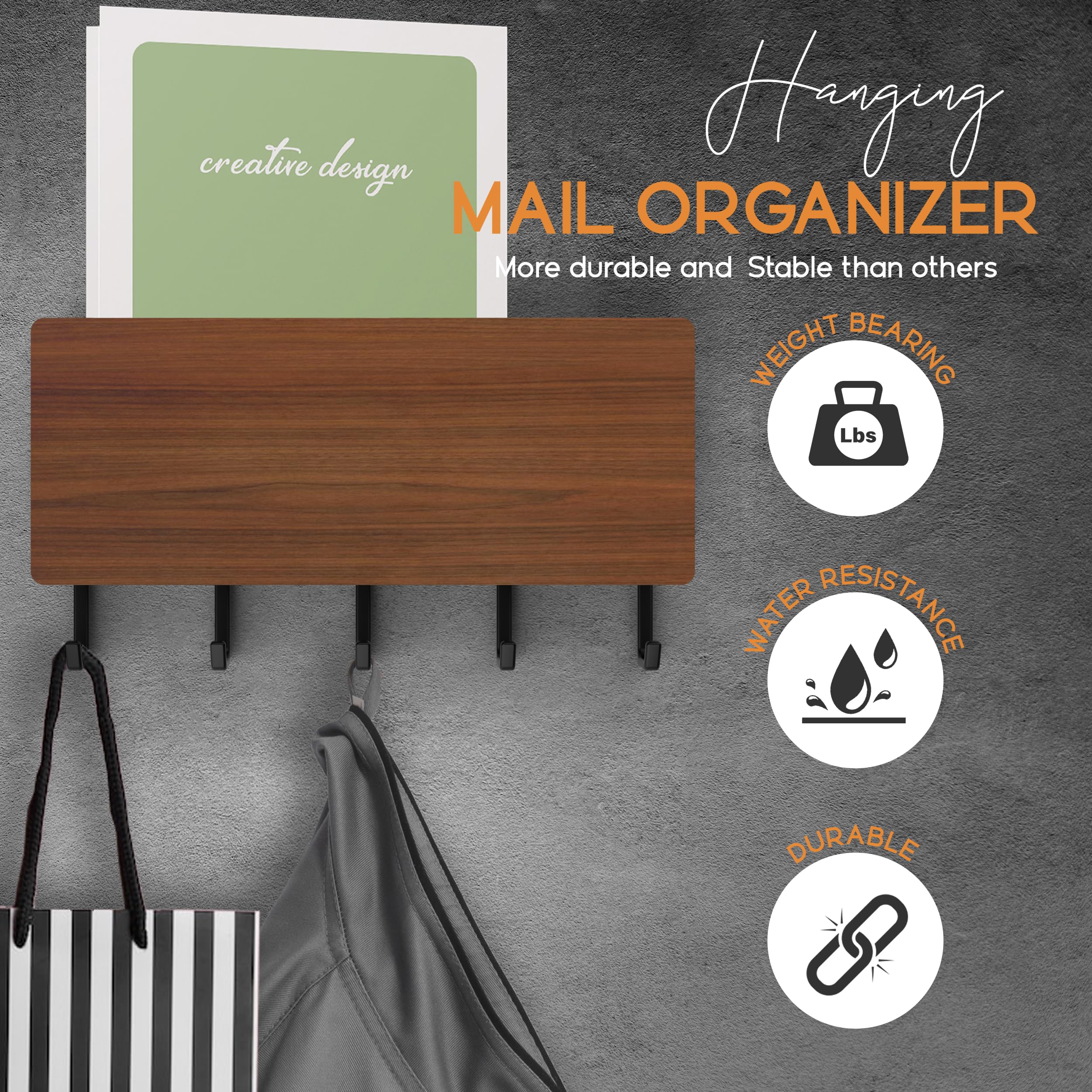 Mail and Key Organizer for Wall - Bill Holder for Wall - Hanging Mail Holder - Mail Organizer Wall Mount - Hanging Mail Organizer - Letter Holder for Wall - Mail Holder with Hooks - Mail Organizer