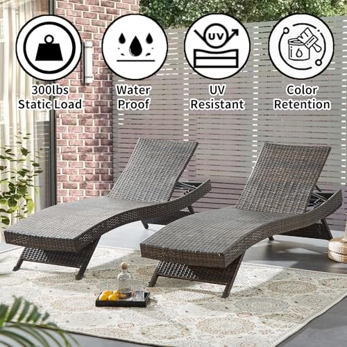 Asifom 79'' Long Reclining Chaise Lounge Set (Set of 2), Outdoor Wicker Reclining Lounge Chair Patio Rattan Double Chaise Lounge Lawn Sunbathing Chairs Beach Pool Backrest Recliners (Set of 2)