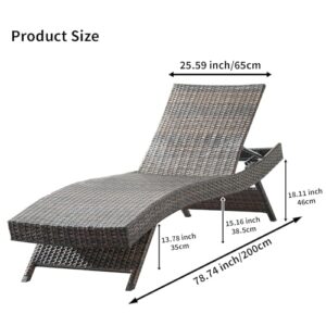 Asifom 79'' Long Reclining Chaise Lounge Set (Set of 2), Outdoor Wicker Reclining Lounge Chair Patio Rattan Double Chaise Lounge Lawn Sunbathing Chairs Beach Pool Backrest Recliners (Set of 2)