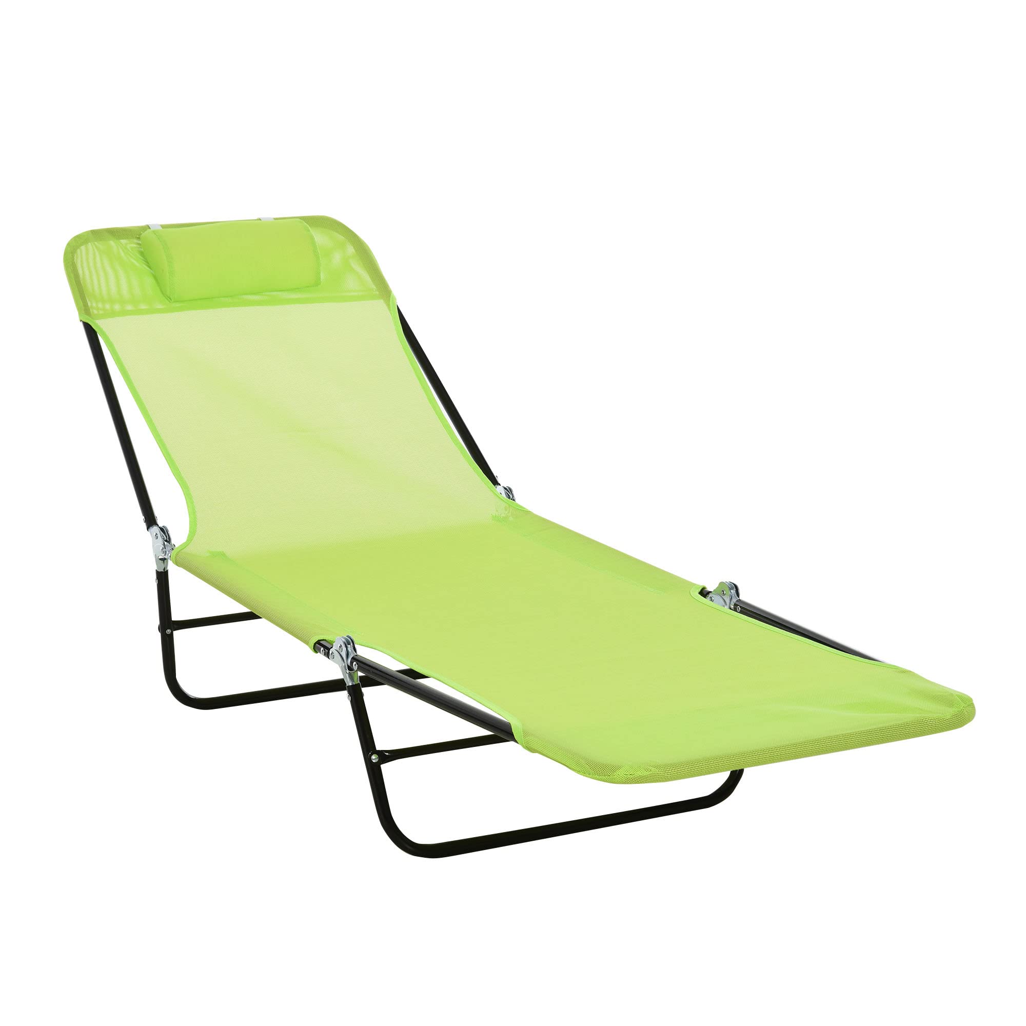 Outsunny Folding Chaise Lounge Chair, Pool Sun Tanning Chair, Outdoor Lounge Chair with Reclining Back, Breathable Mesh Seat, Headrest for Beach, Yard, Patio, Green