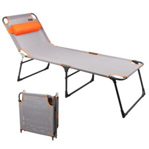 PORTAL Adjustable Portable Cot for Adults, Folding Chair, 4-Position Recliner with 250lbs Weight Capacity Lounger, Travel, Camping, Beach, Grey, Orange