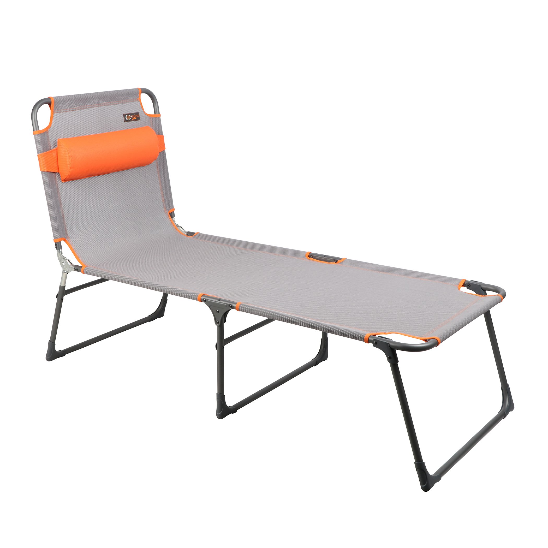 PORTAL Adjustable Portable Cot for Adults, Folding Chair, 4-Position Recliner with 250lbs Weight Capacity Lounger, Travel, Camping, Beach, Grey, Orange