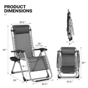 MoNiBloom Beach Chaise Lounge Chair, Patio Folding Recliner with Removable Cushion, Headrest & Tray, Portable Tanning Sunbathing Chair for Poolside Beach Porch Yard, Reinforced Bar, 330lbs Grey