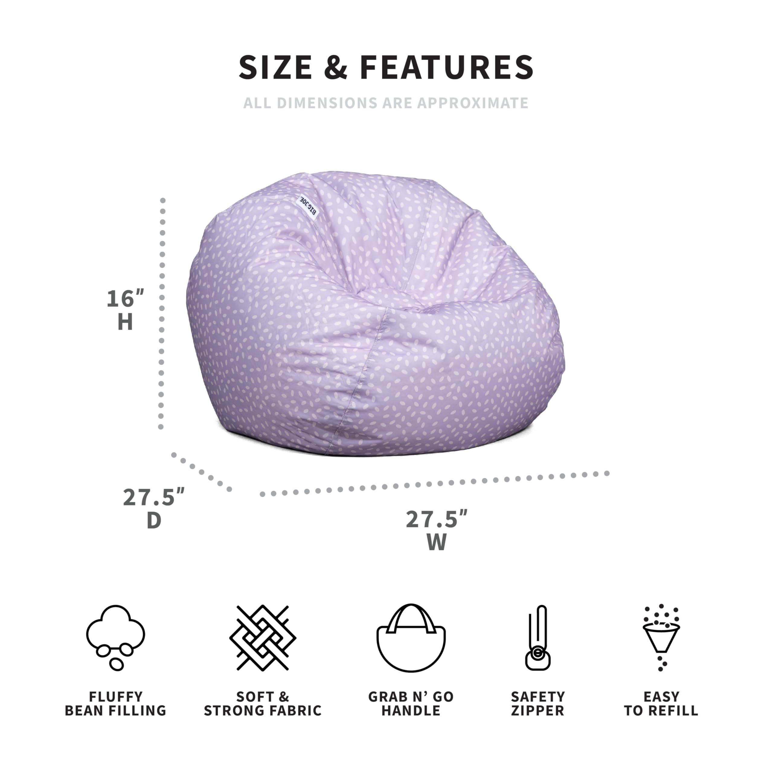 Big Joe Classic Bean Bag Chair, Petal Pip Lilac Smartmax, Durable Polyester Nylon Blend, 2 feet Round