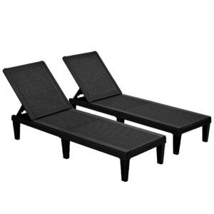 devoko outdoor chaise lounge chair set of 2 for outside pool patio, adjustable waterproof easy assembly chaise lounge outdoor (black)