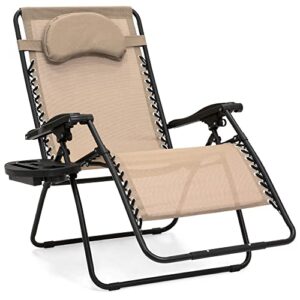 best choice products oversized zero gravity chair, folding outdoor patio lounge recliner w/cup holder accessory tray and removable pillow - tan