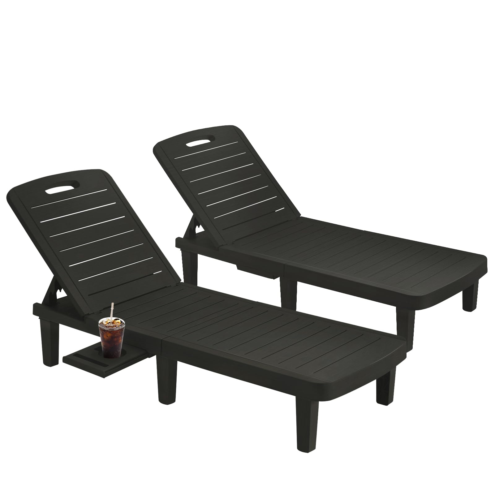 UDPATIO Oversized Outdoor Chaise Lounge Chair Set of 2, 5-Level Adjustment Backrest, Extra Widen Chaise with Cup Holder Easy Assembly for Pool Beach Garden (BLACK)