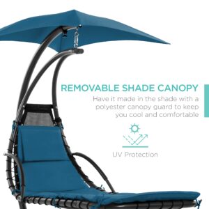 Best Choice Products Outdoor Hanging Curved Steel Chaise Lounge Chair Swing w/Built-in Pillow and Removable Canopy - Peacock Blue