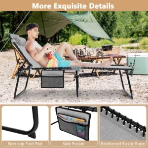 Giantex Patio Lounge Chairs for Outside - Folding Tanning Chair w/Headrest, 4 Adjustable Positions, Side Pocket, Outdoor Chaise Lounge for Camping, Pool, Sunbathing Beach Chair, Grey