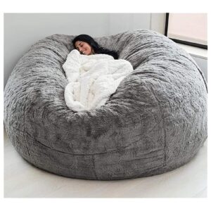 Bean Bag,Giant Fur Bean Bag Chair Cover for Adults Kids (Without Filling) Comfy Fluffy Giant Round Beanbag Lazy Sofa Cover for Reading Chair Floor Chair Lazy Sofa Bed Cover Soft Fluffy Faux BeanBag