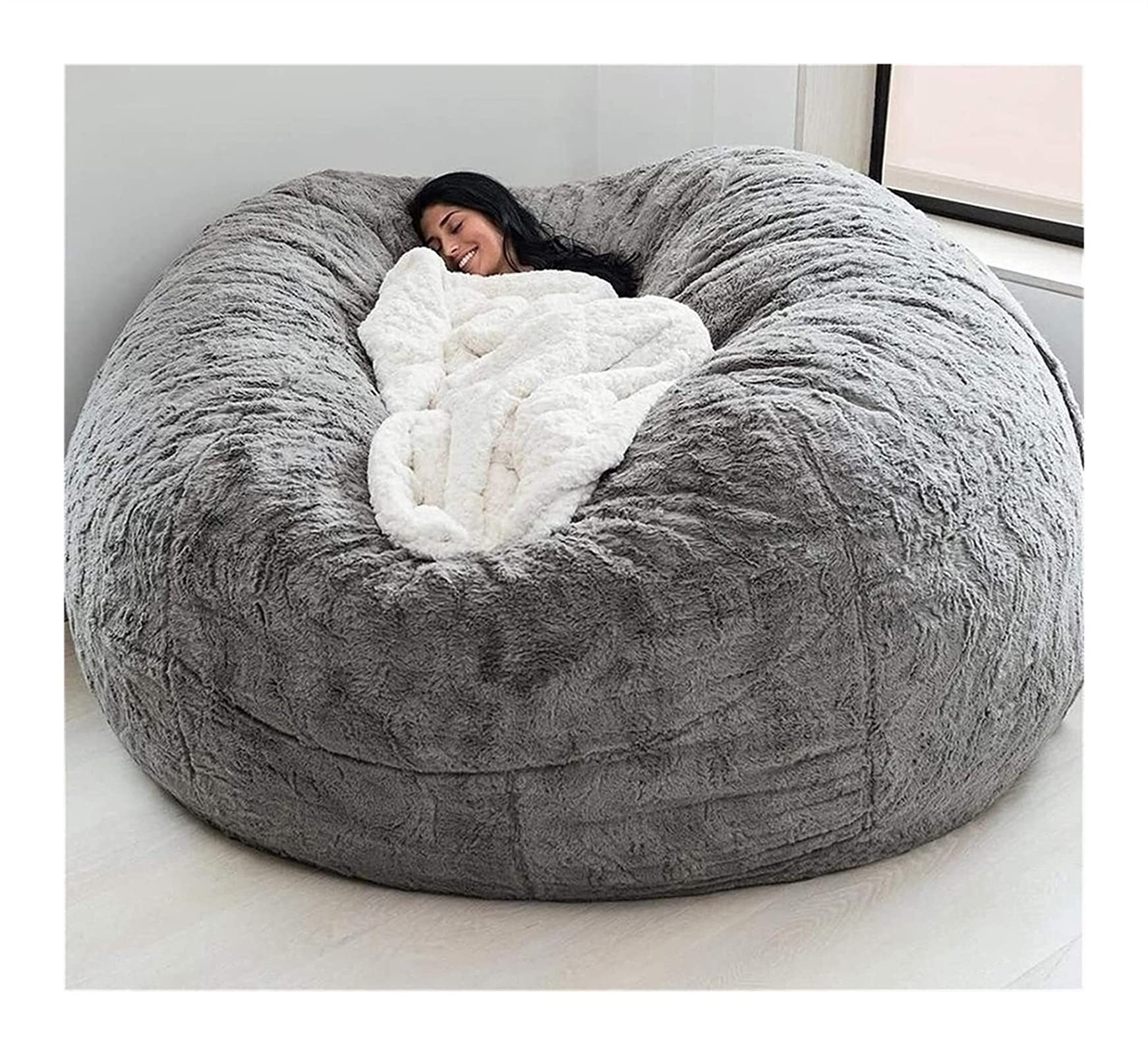 Bean Bag,Giant Fur Bean Bag Chair Cover for Adults Kids (Without Filling) Comfy Fluffy Giant Round Beanbag Lazy Sofa Cover for Reading Chair Floor Chair Lazy Sofa Bed Cover Soft Fluffy Faux BeanBag