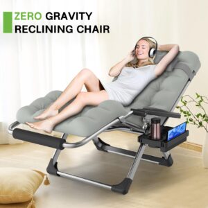 ZENPETIO 26In Zero Gravity Chair, Zero Gravity Recliner Lounge Chair for Indoor and Outdoor, Reclining Camping Chair for Lawn and Patio, Anti Gravity Chair w/Cushion, Cup Holder and Footrest, 440LBS