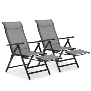 MoNiBloom 3 in 1 Lounge Chair Set of 2 Patio Folding Lawn Lounge Chairs Outdoor Lounge High Back Chair Camp Reclining Lounge Chair with Retractable Footrest for Poolside Backyard, 300lbs Capacity