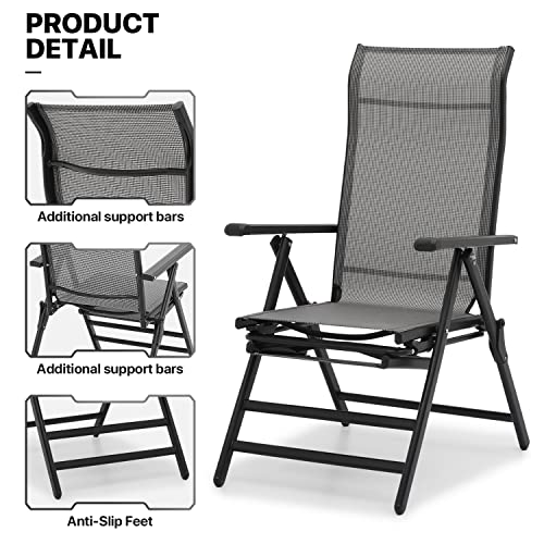 MoNiBloom 3 in 1 Lounge Chair Set of 2 Patio Folding Lawn Lounge Chairs Outdoor Lounge High Back Chair Camp Reclining Lounge Chair with Retractable Footrest for Poolside Backyard, 300lbs Capacity